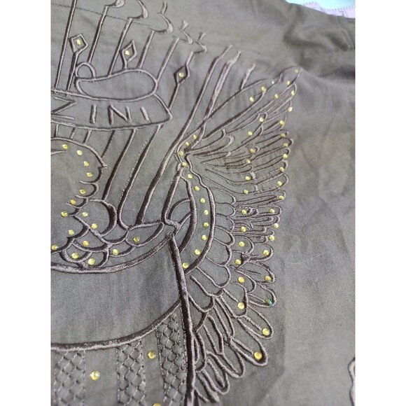 Manzini Brown Dress Shirt Mens XL Button Front French Cuff Embroidery Eagle - Picture 6 of 12